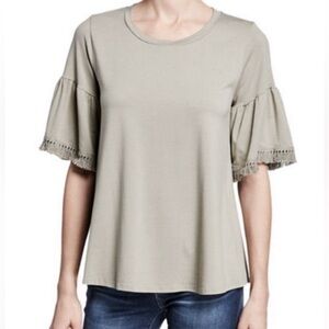 Johnny Was Calme Sage Green Bamboo Organic Cotton Flare Sleeve Fringe Boho Sx XS